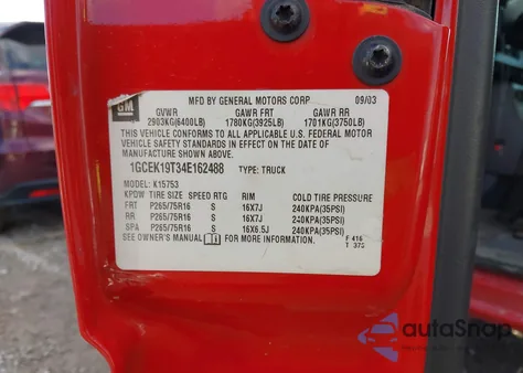 2004 Chevrolet Silverado 1500 Z71 z USA, uszkodzony, nr VIN 1GCEK19T34E162488